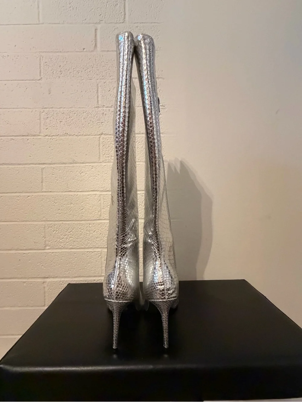 INC International Concepts Silver Snakeskin Over-the-Knee Stiletto Boots in